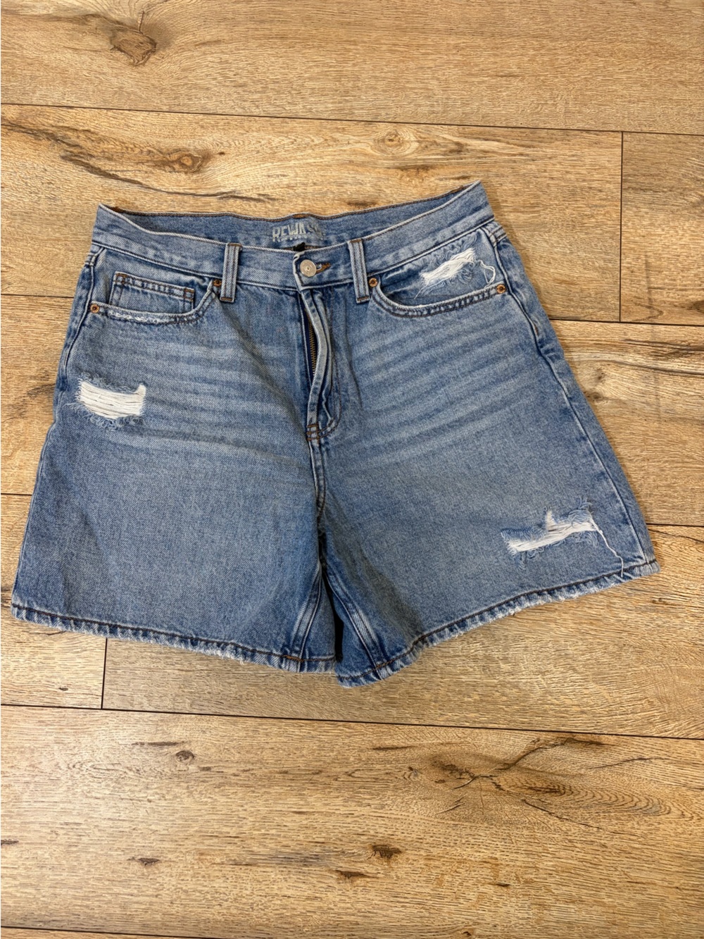 Rewash Medium Blue Distressed High-Rise Jean Shorts